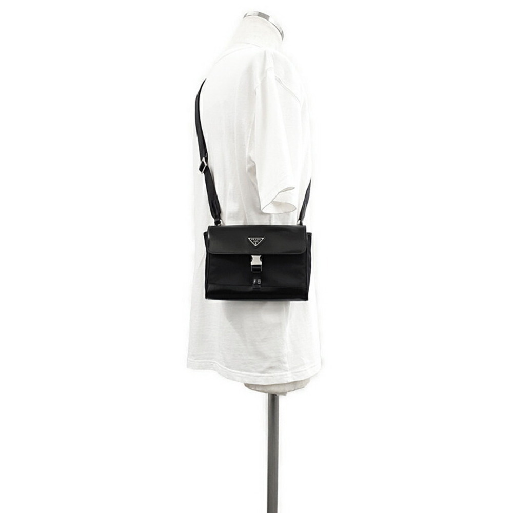 Prada ReNylon Leather Messenger Crossbody Bag Black - Picture 9 of 9